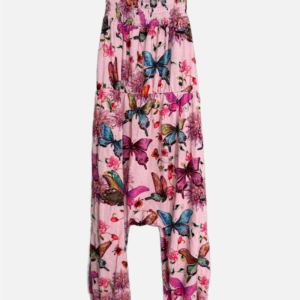 Posh Peanut Watercolor Butterflies Sleeveless Smocked Jumpsuit